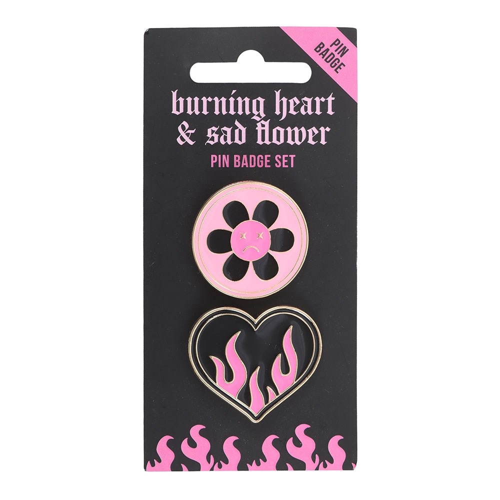 Something Different - Burning Heart and Sad Flower Pin Badge Set Badge/button - Multicolours